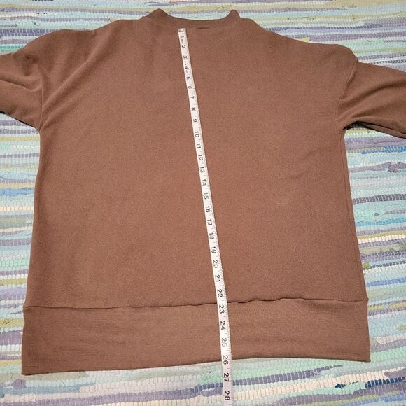 Women's Brown Long Sleeve Dropped Shoulder Crewneck Pullover Sweatshirt Size L - Picture 10 of 13